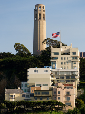 Coit tower and American flag